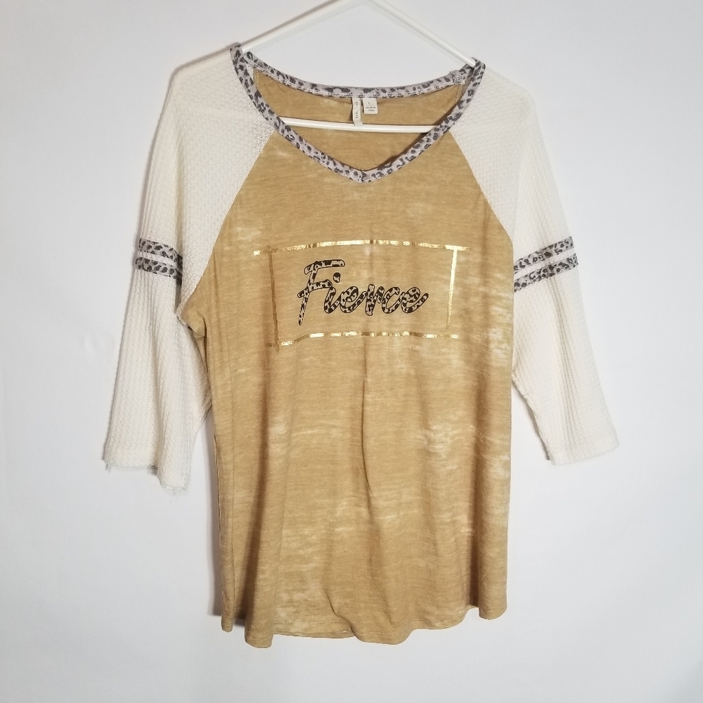 Cato Top Women's Large Long Sleeve Animal Print Trim Fierce Blouse